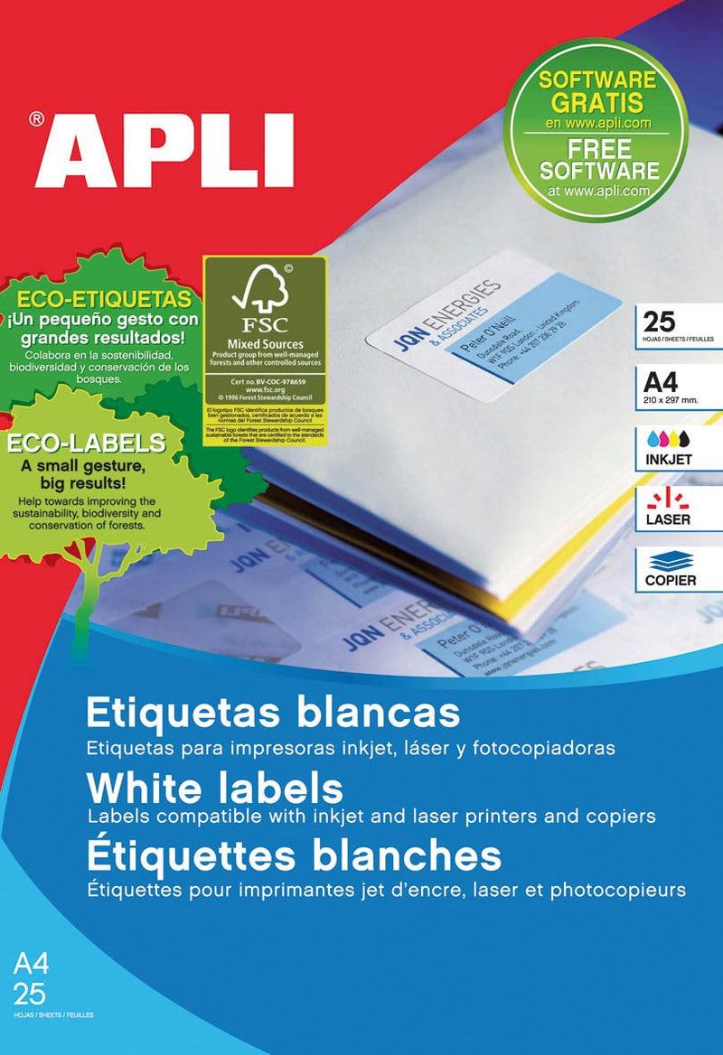 Apli Labels Blancas Permanentes 38 X 21.2MM 25 Hojas