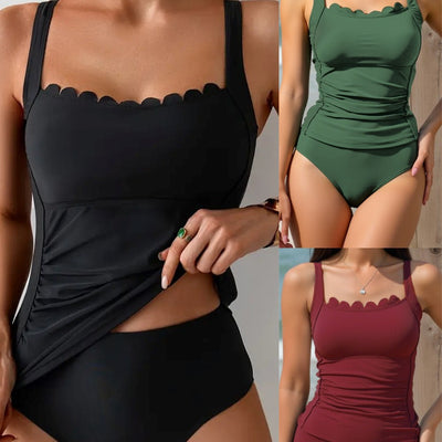 Wavy-edged Womens Shoulder Swimwear Bikini