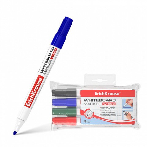 Erichkrause Pack 4 Marcadores Whiteboard W-500 - Punta Forma Bala Resistant Dañ Or - Wide Escritura 08A 25MM -