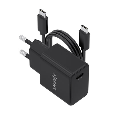 Aisens Charger GaN USB-C PD 3.0 1x USB-C 20W With USB Cable -c 1M, Black — image 1