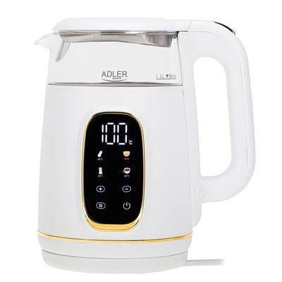 Adler Ad 1305 Electric Kettle, Glass With LED Display & Temperature Regulation, 1.7L, White Gold — image 1