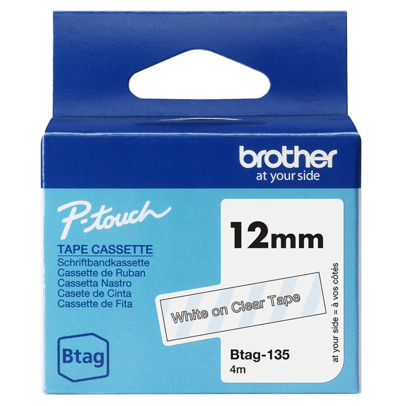 Brother Tape Labels BTAG-135 12MM, White Sobre Transparent No Laminated BTAG135