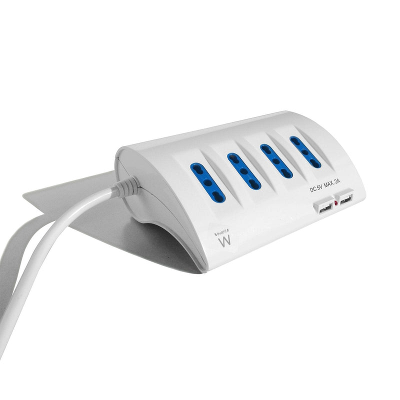 Ewent Power Strip With 6 Sockets - 4 Sockets L + 2 Socket L/F (schuko) - 2x USB-A - Protection Kids - Plug Ita
