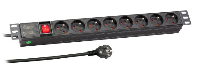 48,26CM 19PULGADAS ?1HE Power Strip Plugs 8 X Ute With Switch Im Perfil Aluminium Black