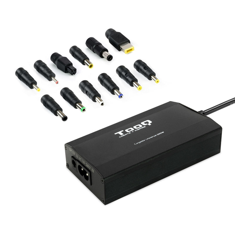 TooQ Charger Universal Laptop 100W - USB - 12 Adaptadores - Voltaje 12-24V - Indicador LED
