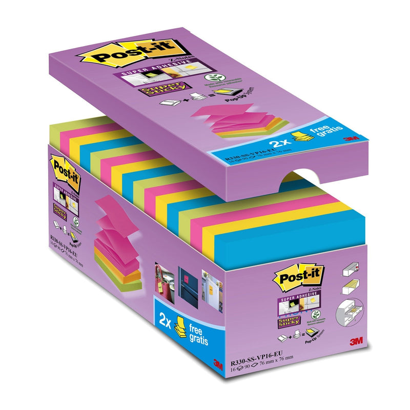 Pack 16 + 4 Blocs 90 Hojas Z-notes Adhesivas 76X76MM Super Sticky Colours Surtidos R330-SS-VP16-EU Post-it 710