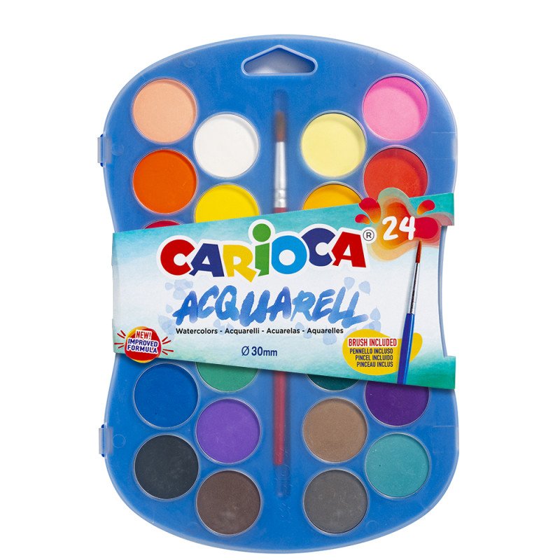 Carioca Acuarela Pack 24 Colours Pastilla - Brillantes - Facilmente Mezclables - Ø 30MM - Varios