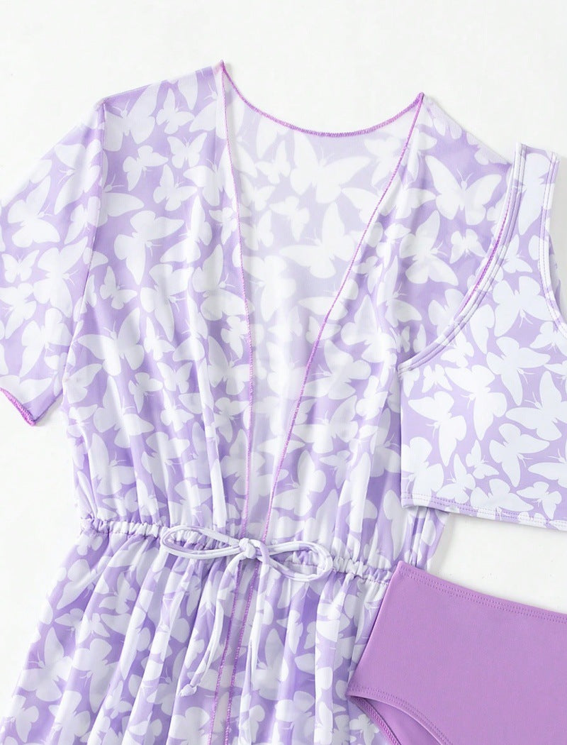 Three Piece Split Swimsuit Cover Print
