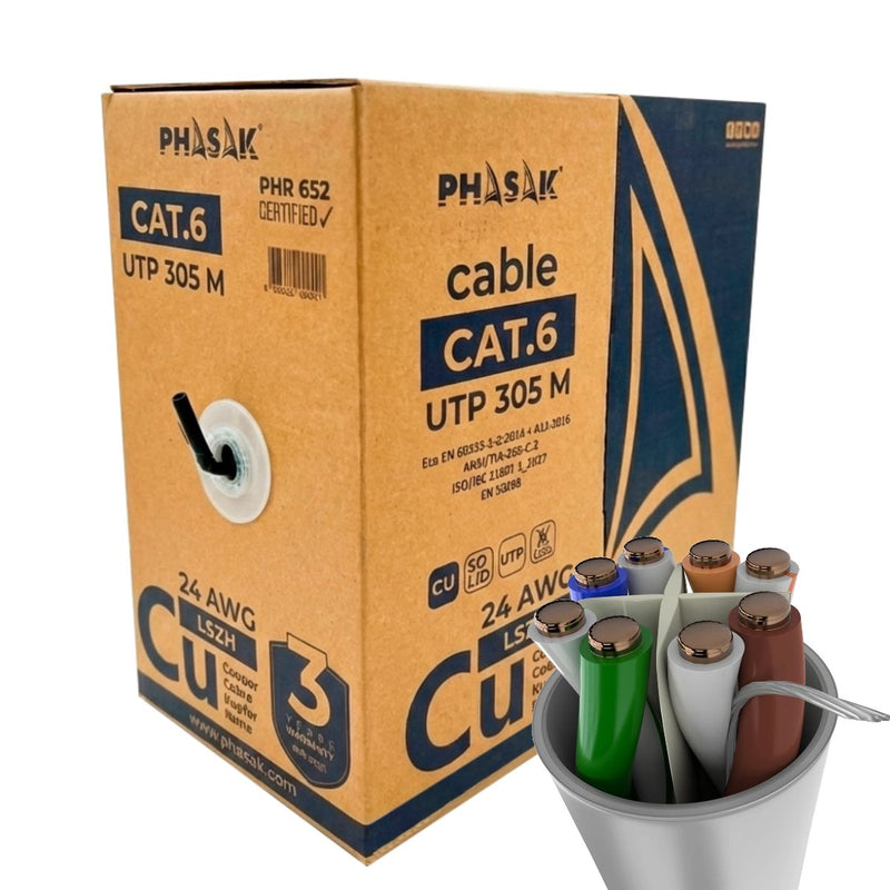 Phasak Bobina Cable RJ45 Lszh Phr 652 CAT.6 305M Grey