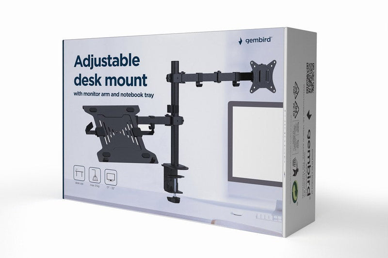 Gembird MA-DA-03 Adjustable Desk Mount With Monitor Arm And Laptop Tray