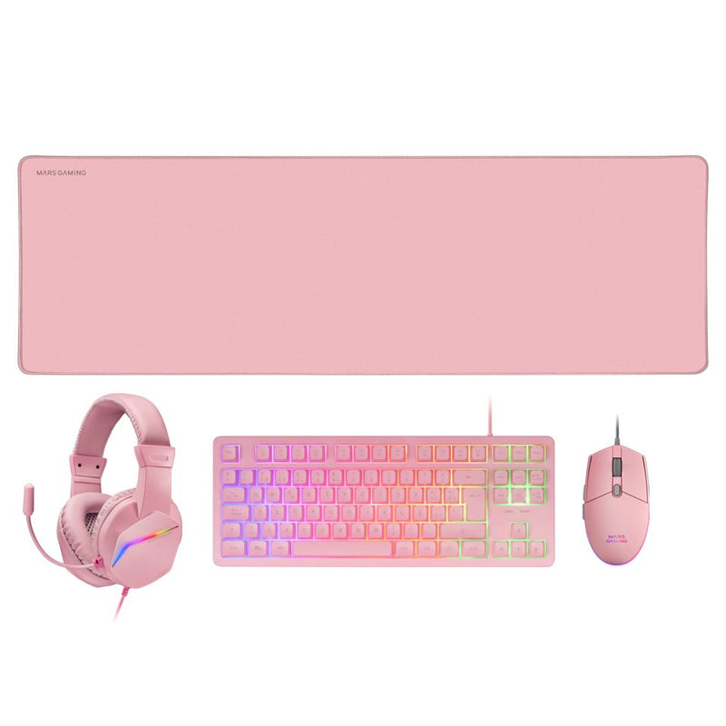 Mars Gaming Combo Pack MCPRGB3 Rosa Ratón Pad XXL + Teclado Tkl H-mech Frgb + Ratón RGB Flow Con Hasta 3200D