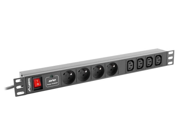 Lanberg Unit Distribución Power PDU-04E04I-0200-IEC-BK 4*SCHUKO 4*IEC C13 Power Max. 2500W 16A 1U