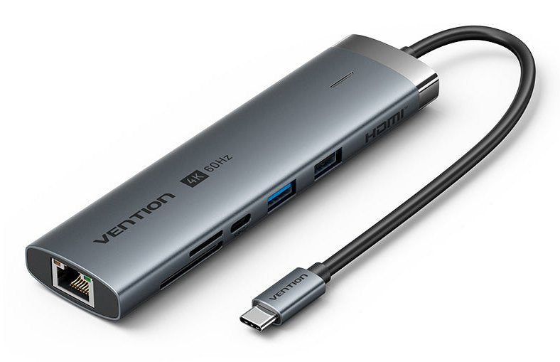 Vention Hub USB Type-c 3.2 Tgvhb 2x USB 1x USB Type-c Pd 1x USB Type-c 1x RJ45 1XLECTOR Cards 1XJACK 3.5MM 1x