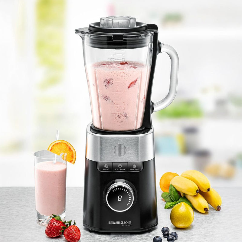 Rommelsbacher Mx 1260 Blender Glass 1200W Black Steel Inoxidable, Transparent