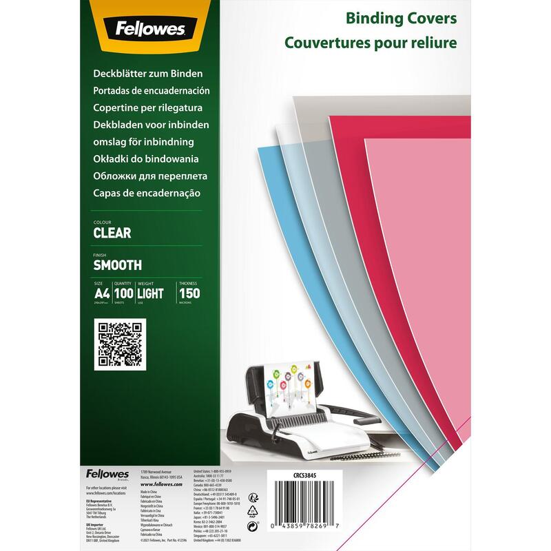 Fellowes Clear Pet Binding Cover 150 Micron A4 [pack 100] 5384501