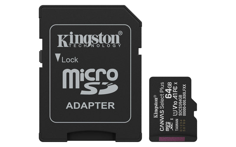 Kingston microSD 64GB Microsdxc Canvas Select Plus GEN3 100MB/S A1 Includes Adapter Sd)