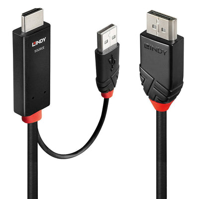 Lindy 41500 Adapter Cable Vídeo 3M HDMI + USB Type-a DisplayPort Black Black/Red 3M, HDMI + USB Type-a, Displa — image 1