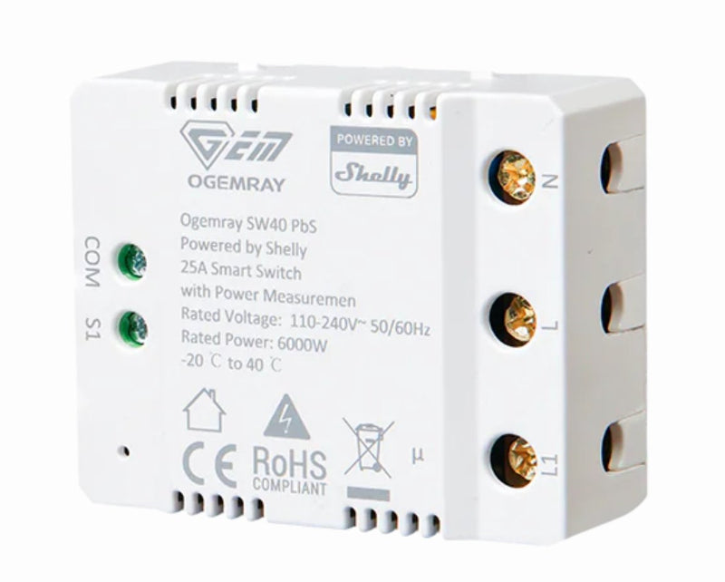Shelly Pbs Ogemray Smart Relay 25A, Relé White SHELLY_PBS_SW40