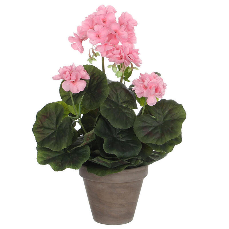 Geranio Pink Pvc With Plant Pot Grey