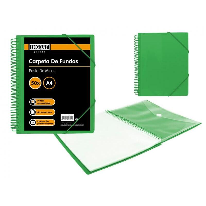 Ingraf Folder 50 Cases With Sobre Portada - Pol Ipropileno Rigido - Size A4 - Espiral Plastica Indeformable -