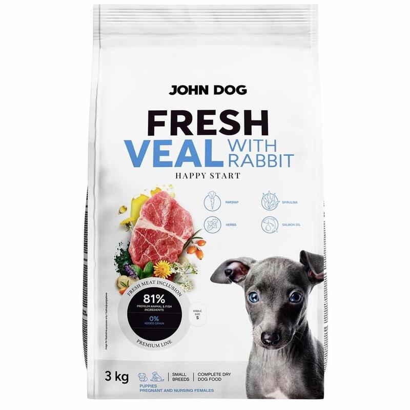 John Dog Puppy Fresh Veal With Rabbit Karma Sucha Perro 3KG