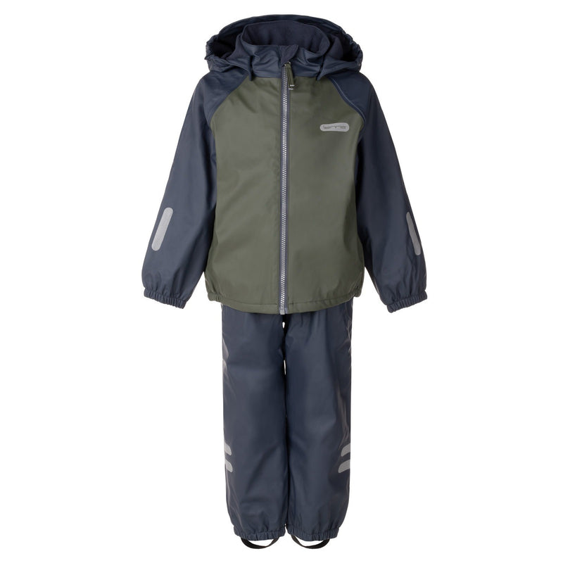 Kids’ Fleece-Lined Rain Jacket and Dungaree Set – Green and Blue