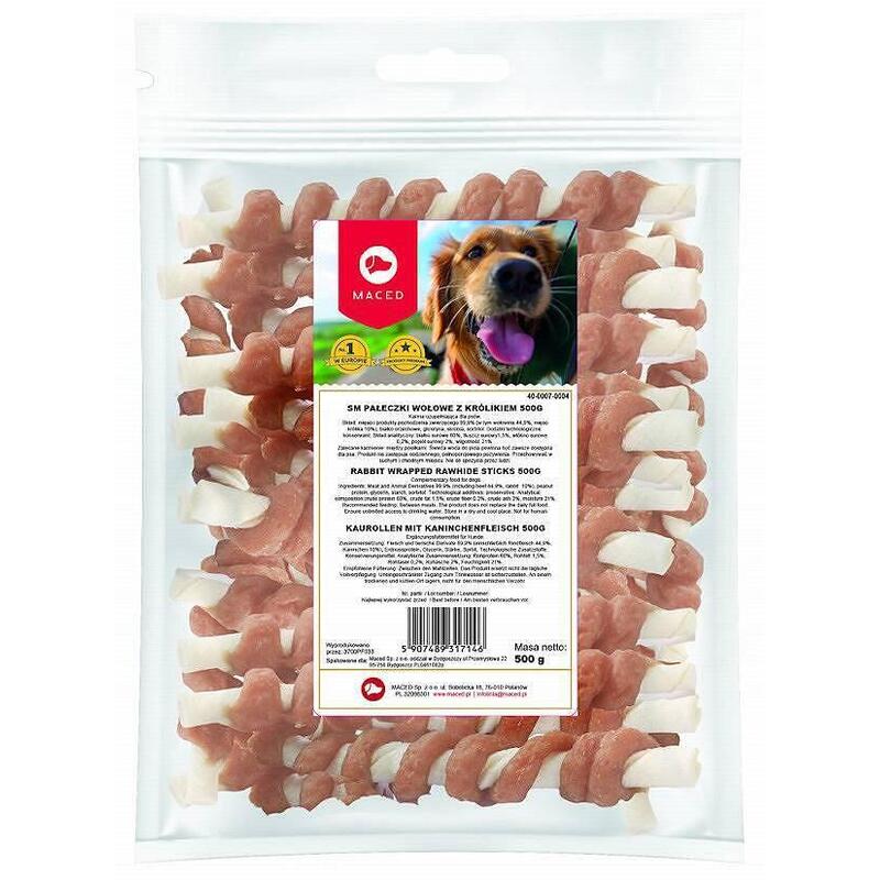 Maced Rabbit Wrapped Rawhide Sticks - Masticable Perros - 500G