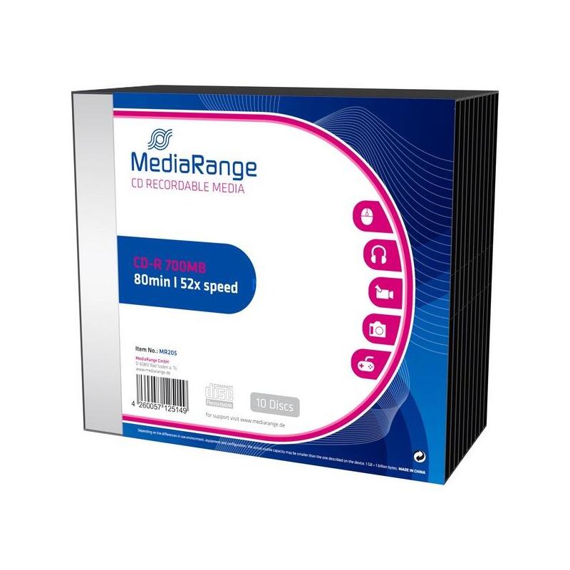 Mediarange Cd-r 700MB 10PCS Slimcase 52X