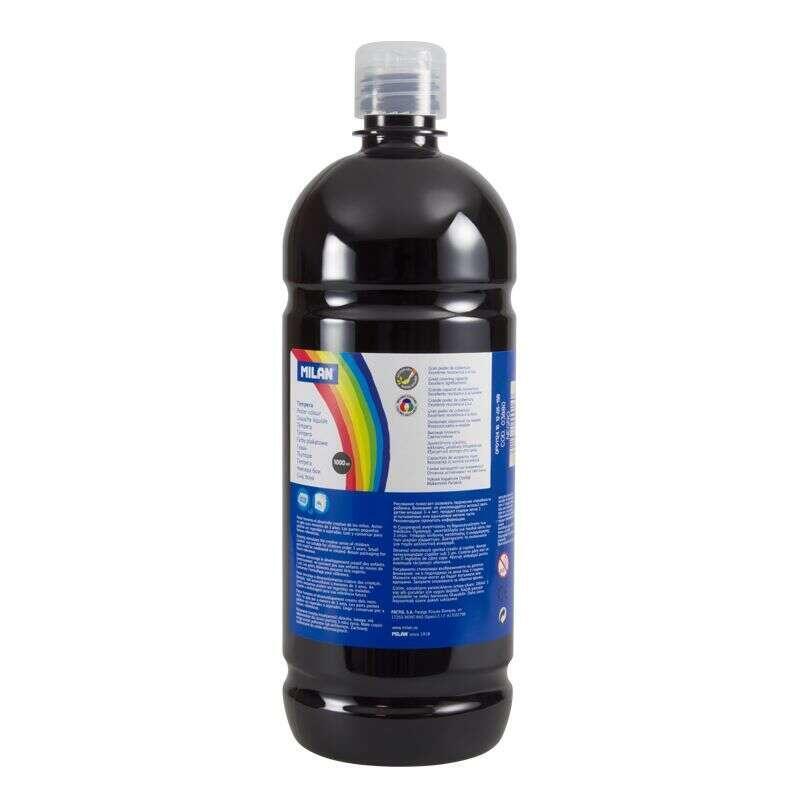 Milan Bottle Tempera 1000ML - Tapon Dosificador - Secado Fast - Mezclable - Colour Black