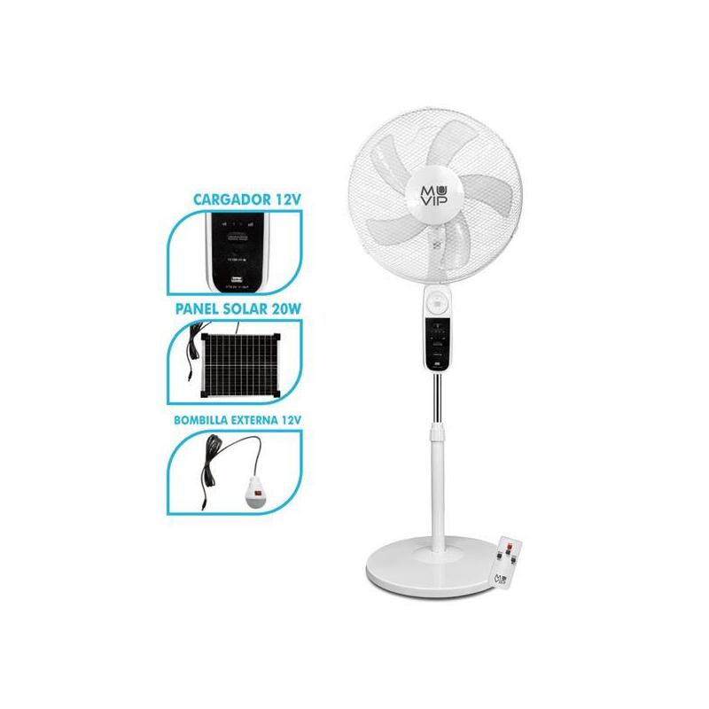 Muvip Fan Pie Solar - 12000MAH - 40CM - 4 Velocidades - Light LED - USB - White