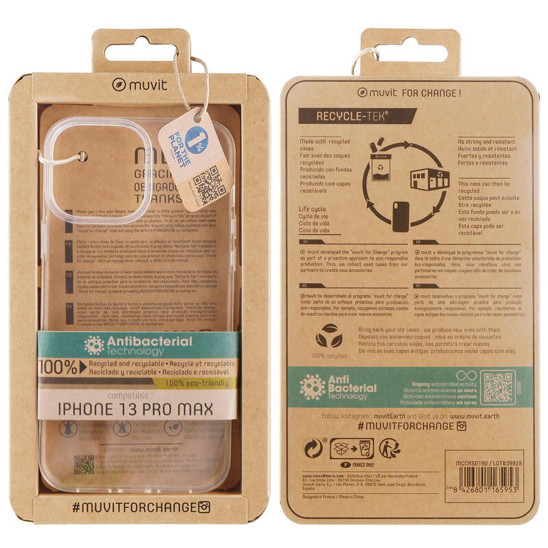 Muvit For Change Case Apple Iphone 13 Pro Max. Recicletek Antibacterias Transparent