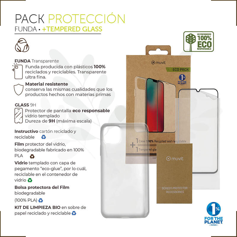 Muvit For Change Case Compatible With Apple Iphone 14 Pro Max. + Screen Protector Glass Tempered Flat Frame Bl