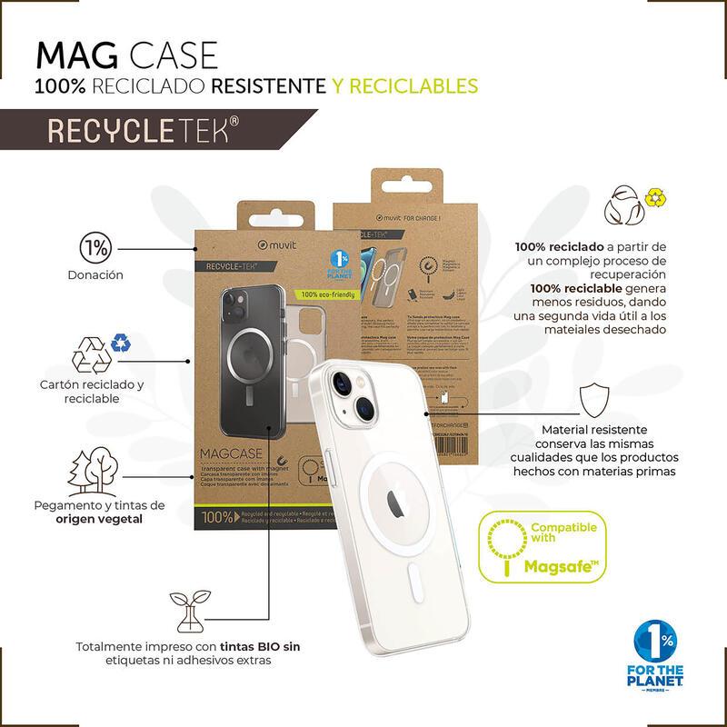 Muvit For Change Case Recycletek Magsafe Compatible With Apple Iphone 14 Pro Max. Transparent