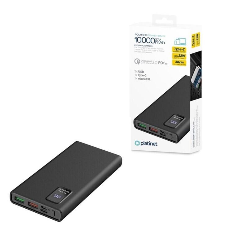 Platinet Power Bank 10.000MAH Polymero Charging Fast 3.0 Black