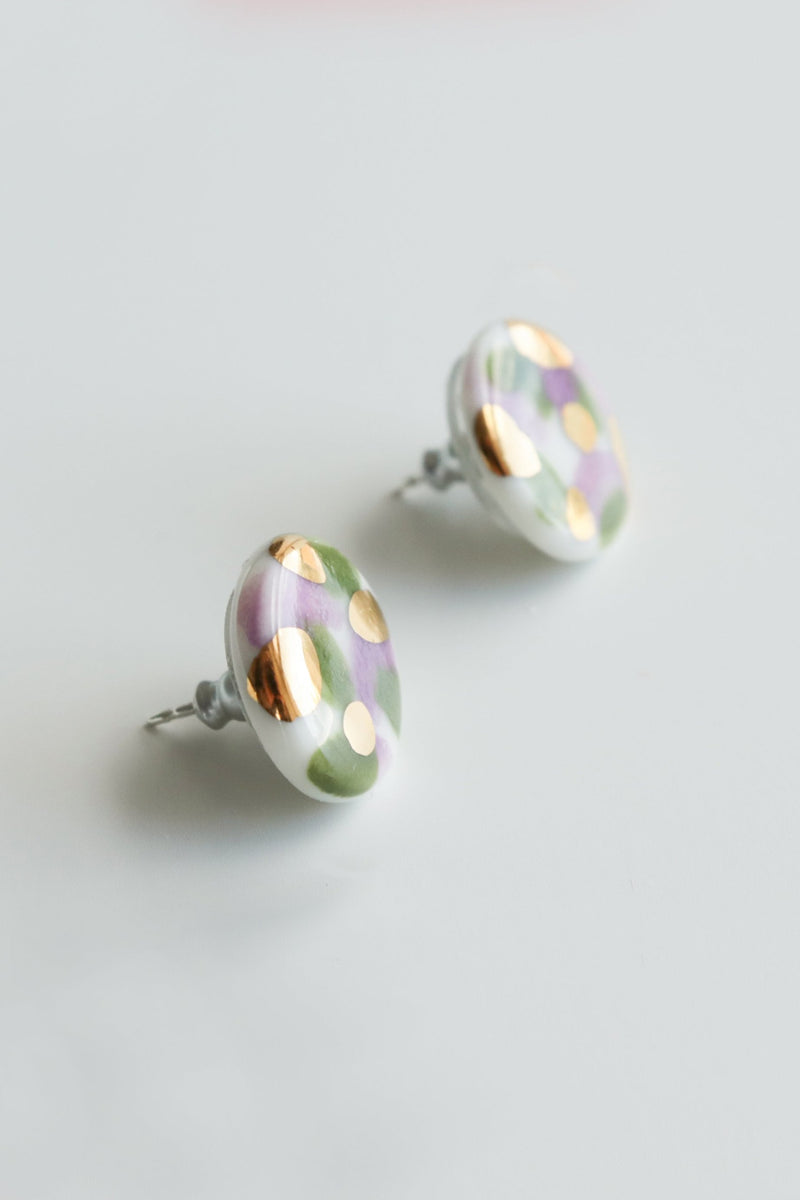 Porcelain Tache Studs -  Green and Violet