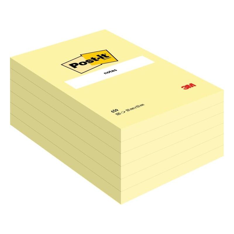Post-it Pack 6 Blocs 100 Notas Adhesivas Reposicionables - Forma Rectangular - 101X152MM - Yellow Claro