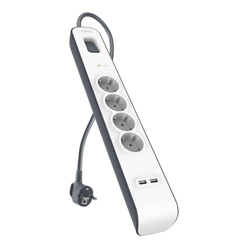 Belkin Power Strip Protection Contra Sobretensiones With 4 Sockets 2 USB-A And Cable 2M, BSV401VF2M-V2