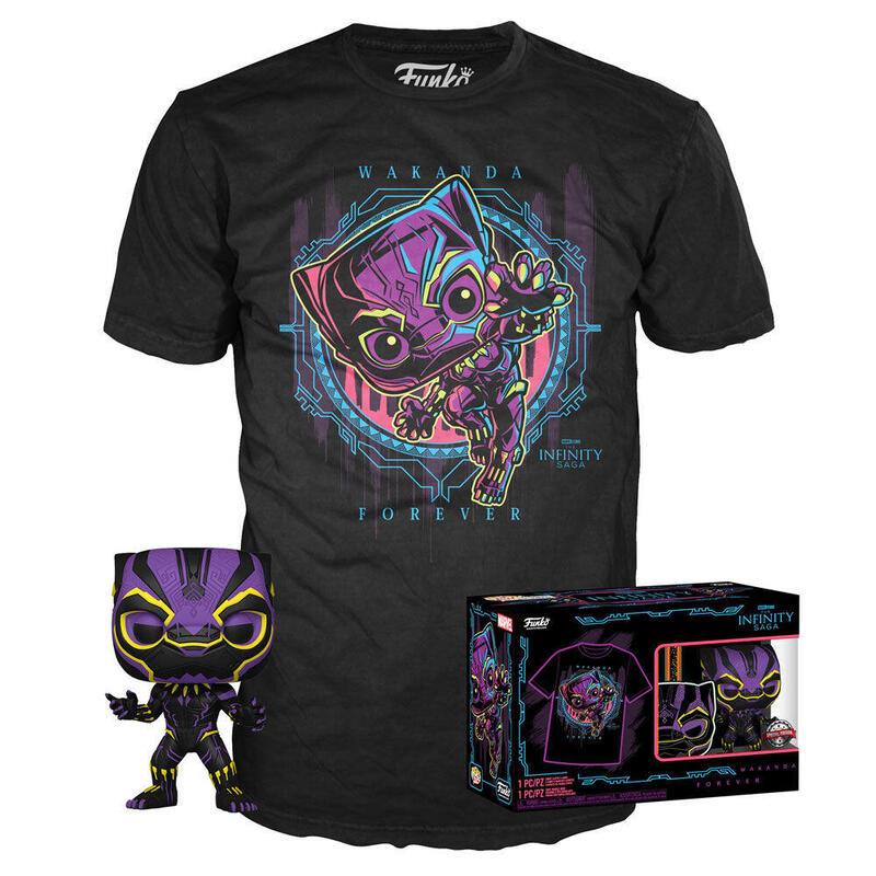 Set Figura Pop &38, Tee Marvel Wakanda Forever Negro Panther Exclusive Tamaño S