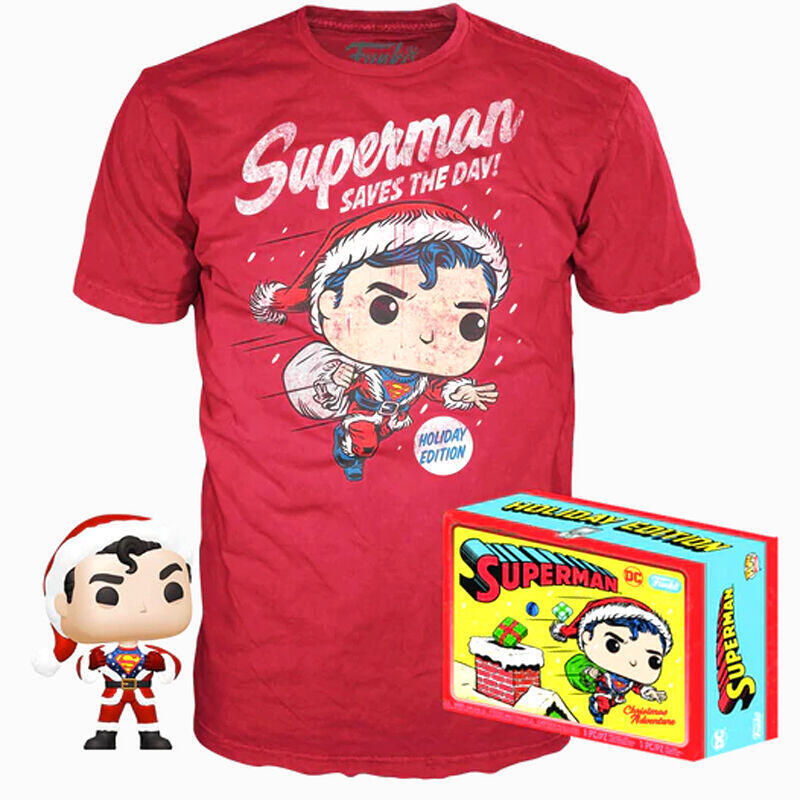 Set Figura Pop & Tee DC Comics Superman Exclusive Flocked Tamaño L