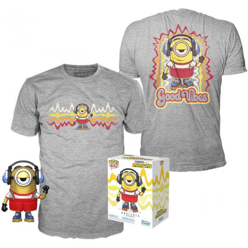Set Figura Pop & Tee Minions Roller Skating Stuart Metallic Exclusive Tamaño M