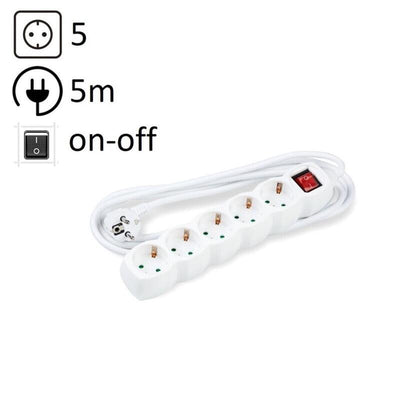 Technik Power Strip Power 5 Plugs 5,0M 16A White + Switch — image 1